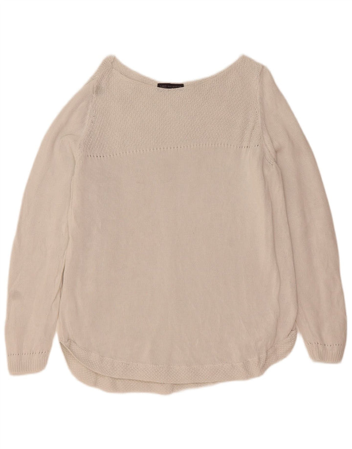 MARKS & SPENCER Womens Boat Neck Jumper Sweater UK 20 2XL Off White Cotton