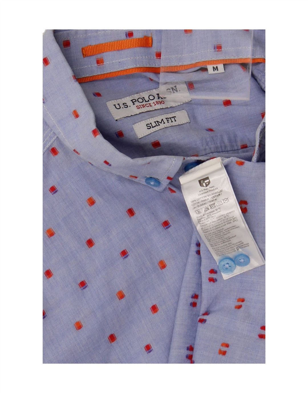 US POLO ASSN Mens Slim Fit Shirt Medium Blue Flecked Cotton Vintage US Polo Assn and Second-Hand US Polo Assn from Messina Hembry 