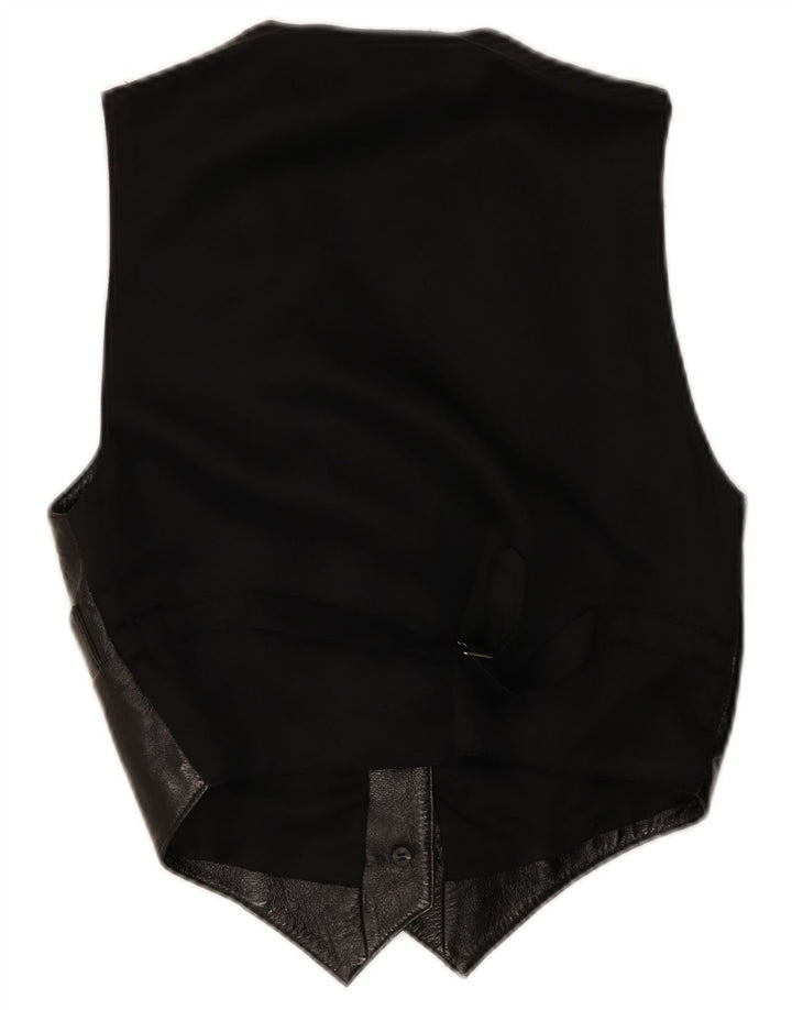 Vintage Womens Leather Waistcoat UK 12 Medium Black Leather