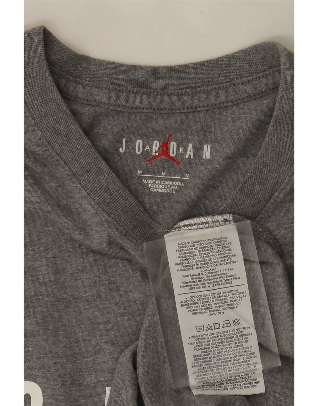 Jordan Mens Graphic T-Shirt Top Medium Grey Flecked Cotton