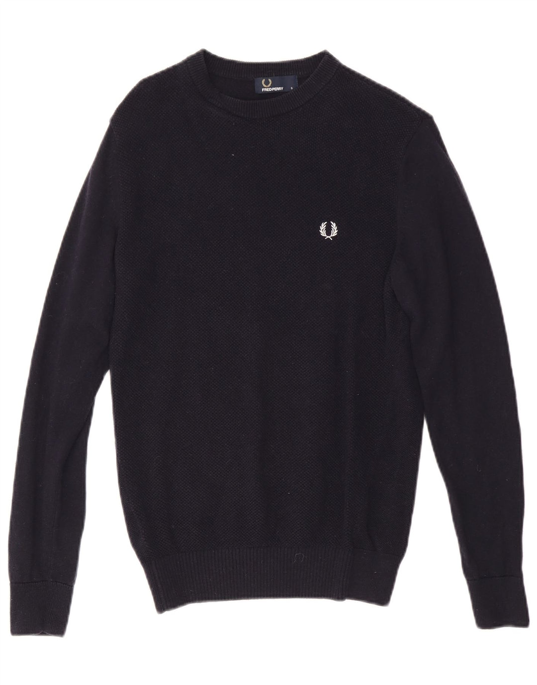 FRED PERRY Mens Crew Neck Jumper Sweater Small Navy Blue Wool