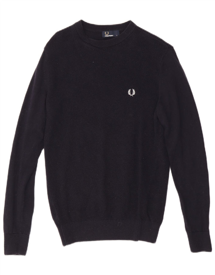 FRED PERRY Mens Crew Neck Jumper Sweater Small Navy Blue Wool