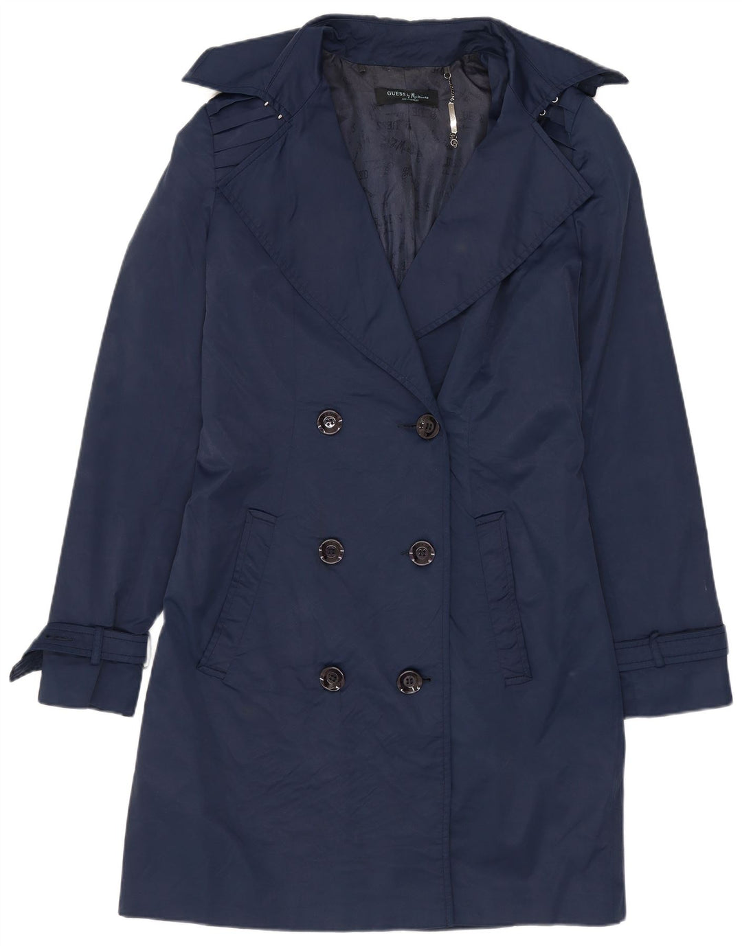 Guess By Marciano Womens Trench Coat IT 42 Medium Navy Blue Cotton