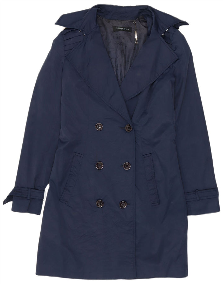 Guess By Marciano Womens Trench Coat IT 42 Medium Navy Blue Cotton