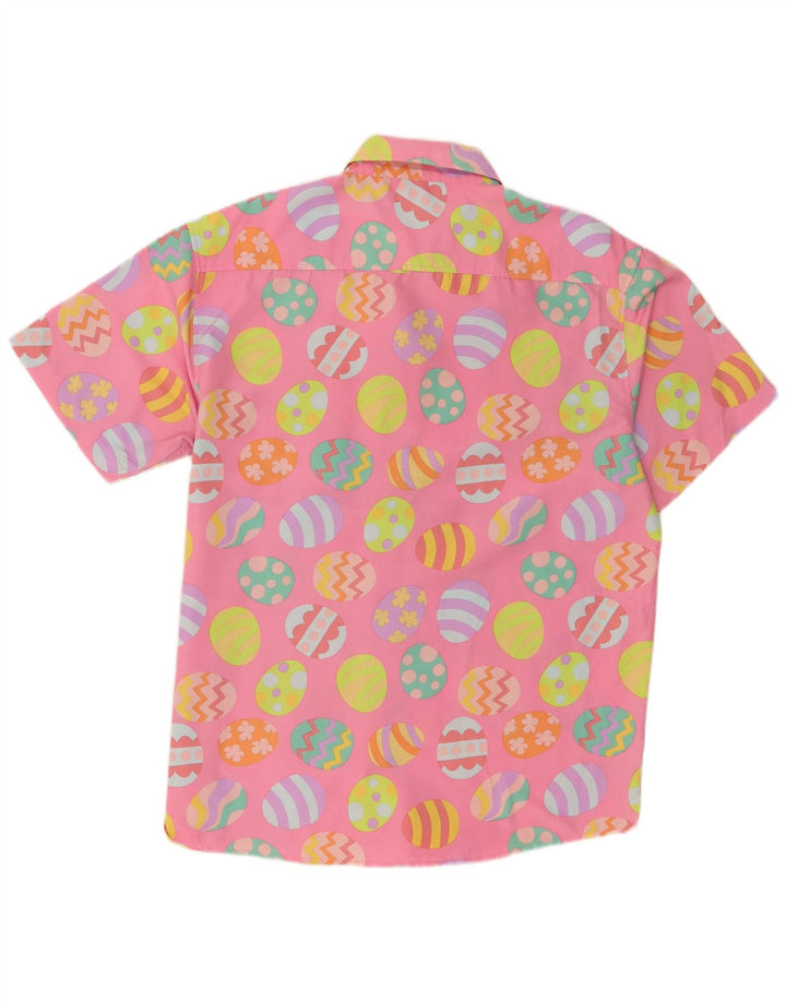 Vintage Mens Easter Abstract Pattern Short Sleeve Shirt Large Pink