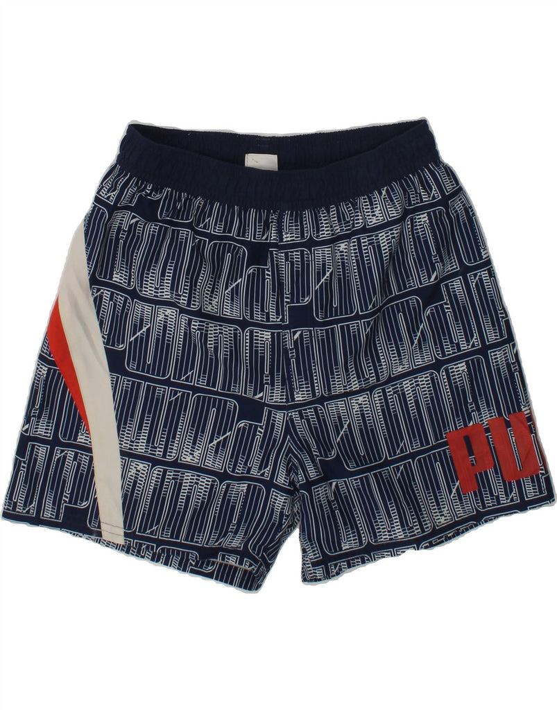 PUMA Boys Graphic Sport Shorts 11-12 Years Navy Blue Geometric Polyester | Vintage Puma | Thrift | Second-Hand Puma | Used Clothing | Messina Hembry 