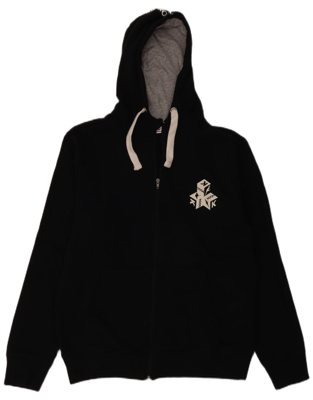 KANGAROOS Mens Graphic Zip Hoodie Sweater Medium Black Cotton