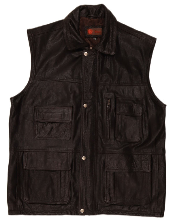 Helium Mens Leather Gilet UK 42 XL Brown Leather