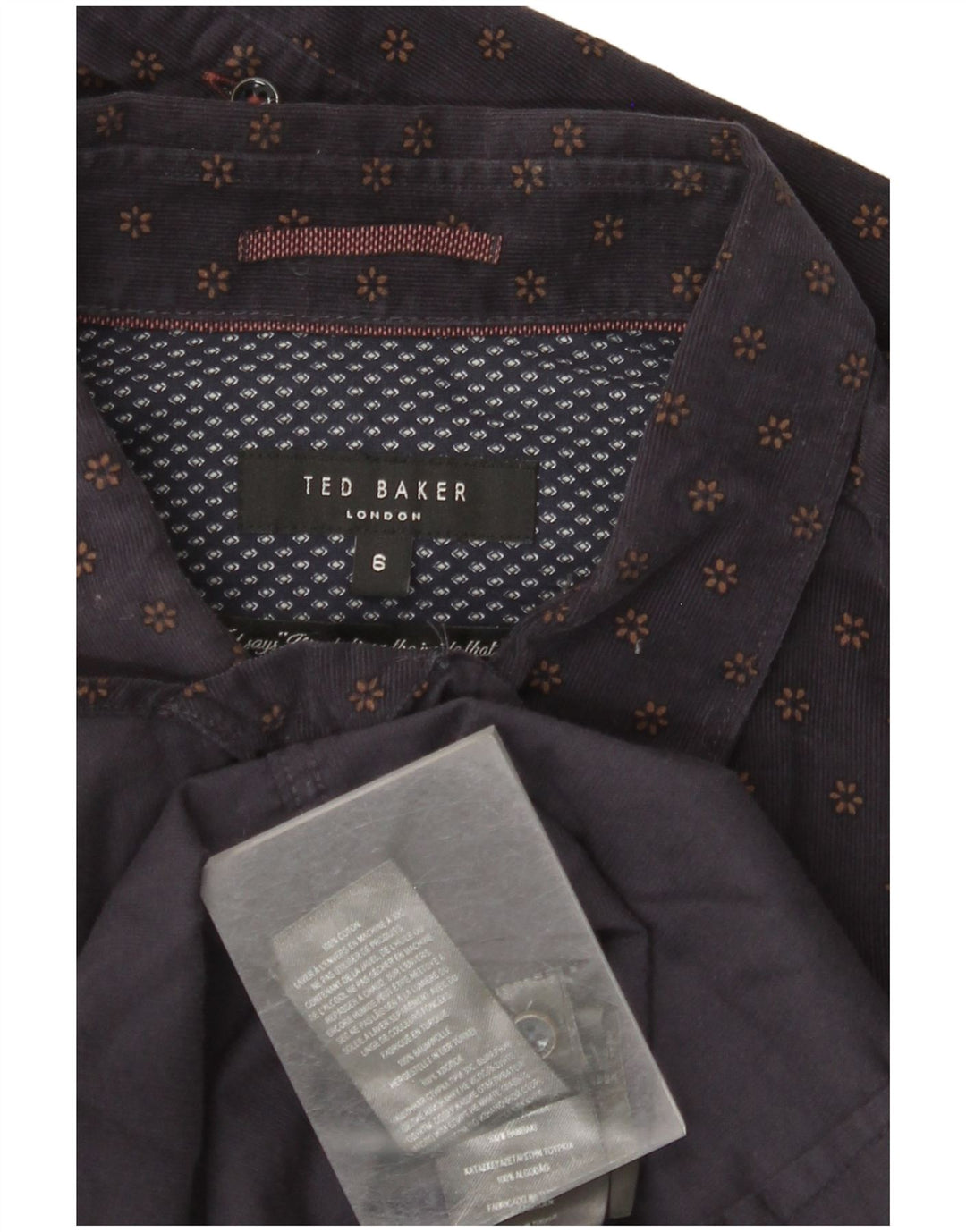 TED BAKER Mens Corduroy Shirt Size 6 2XL Navy Blue Floral Cotton