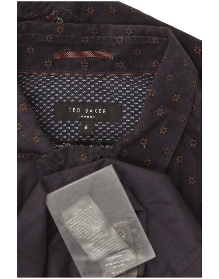 TED BAKER Mens Corduroy Shirt Size 6 2XL Navy Blue Floral Cotton