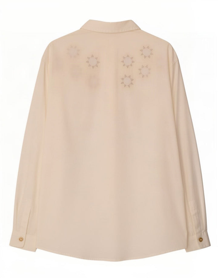 Roccobarocco Womens Shirt IT 46 Large Off White Geometric Cotton