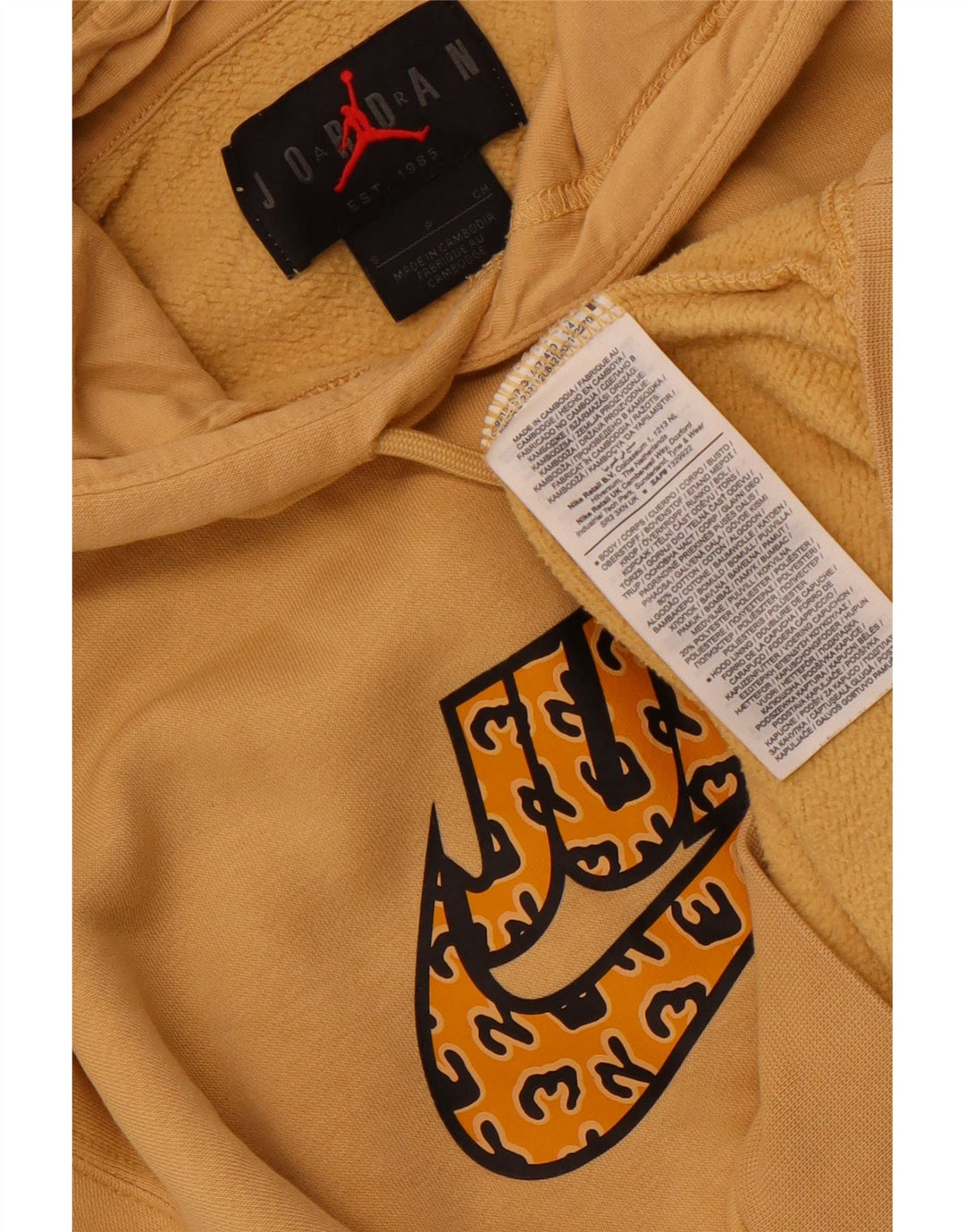 JORDAN Mens Graphic Hoodie Jumper Small Yellow Cotton