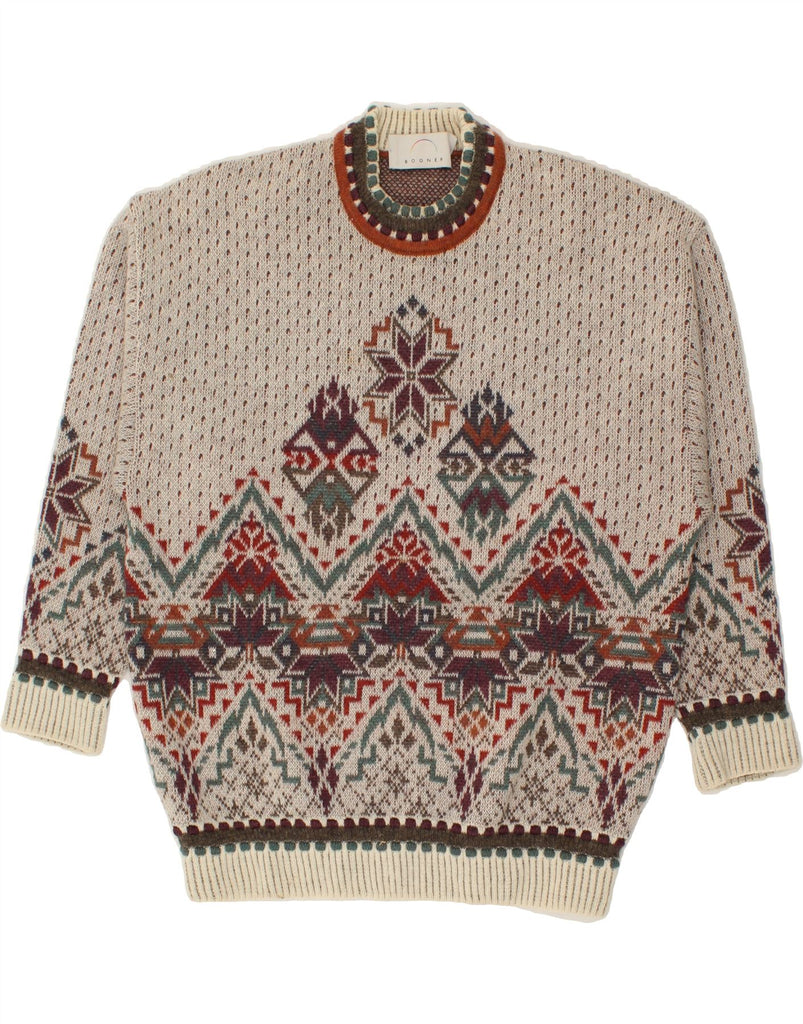 BOGNER Womens Crew Neck Jumper Sweater EU 38 Medium Beige Fair Isle Wool | Vintage Bogner | Thrift | Second-Hand Bogner | Used Clothing | Messina Hembry 