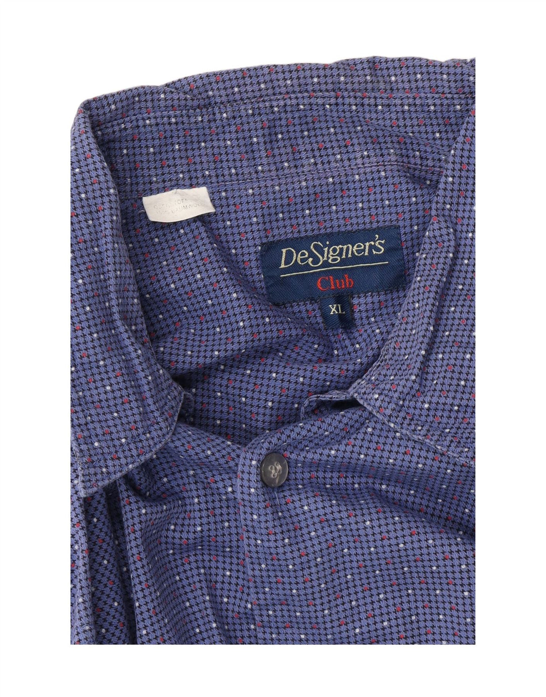 VINTAGE Mens Short Sleeve Shirt XL Navy Blue Houndstooth Cotton