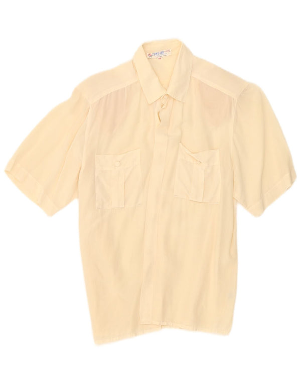 Vintage Womens Short Sleeve Shirt Blouse EU 38 Medium Beige Silk