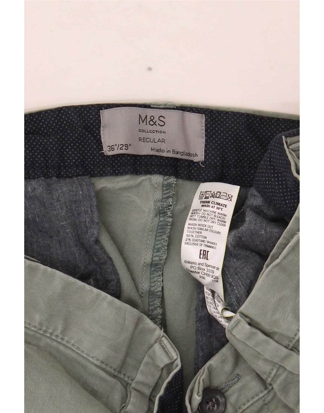 Marks & Spencer Mens Straight Regular Cropped Trousers W36 L26 Khaki Cotton