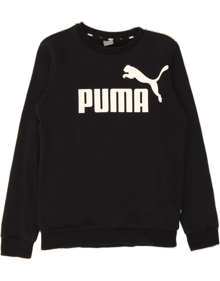 PUMA Boys Graphic Sweatshirt Jumper 13-14 Years Black Cotton Vintage Puma and Second-Hand Puma from Messina Hembry 