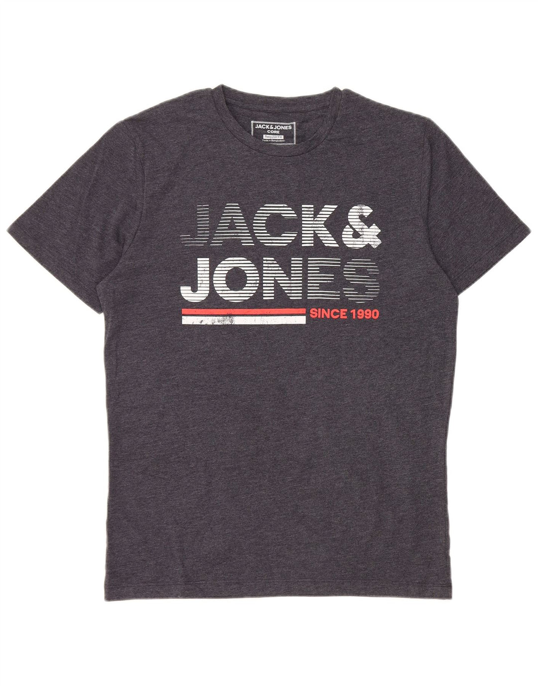 Jack & Jones Mens Regular Fit Graphic T-Shirt Top Small Grey Cotton