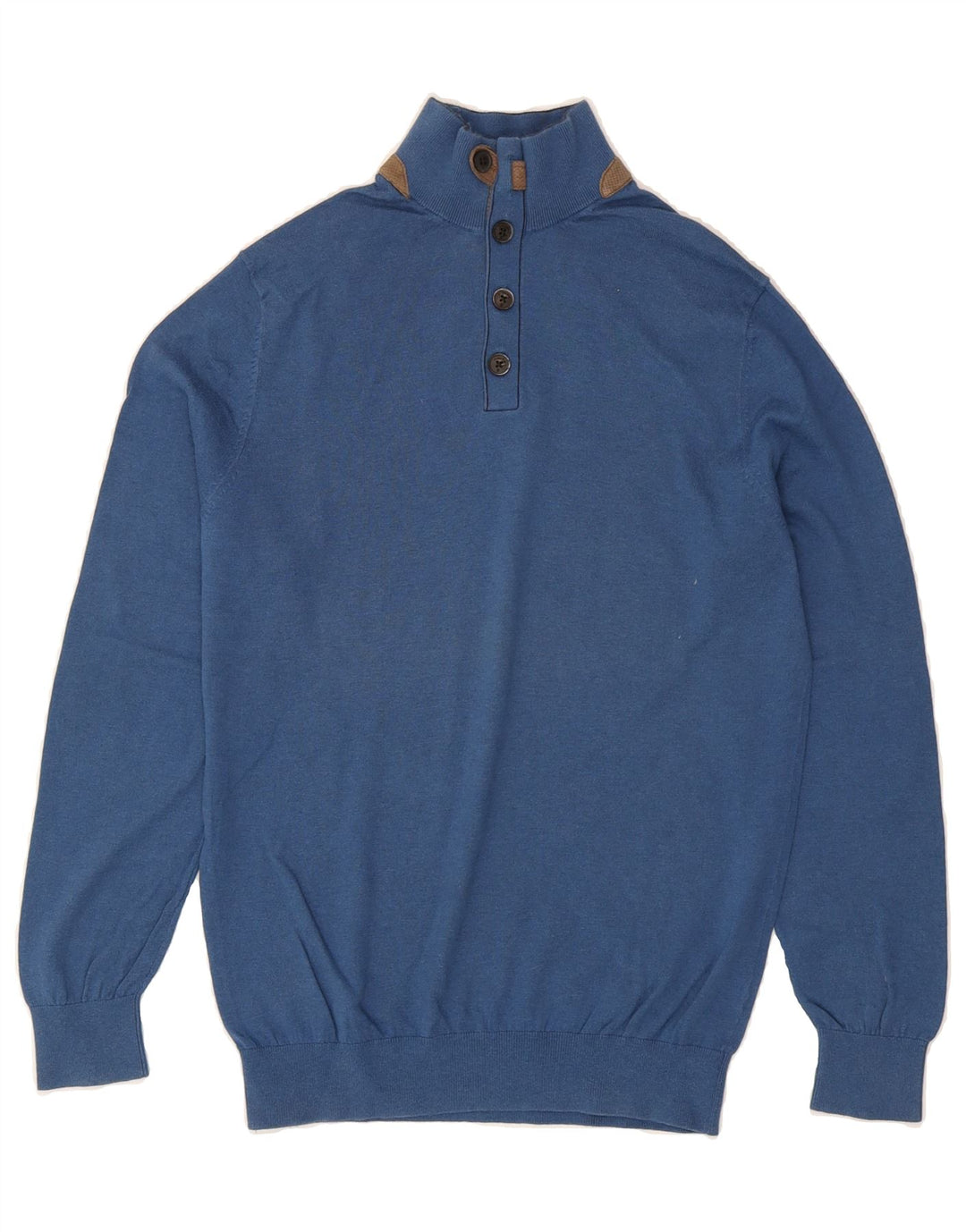MASSIMO DUTTI Mens Button Neck Jumper Sweater Medium Blue Cotton Vintage Massimo Dutti and Second-Hand Massimo Dutti from Messina Hembry 