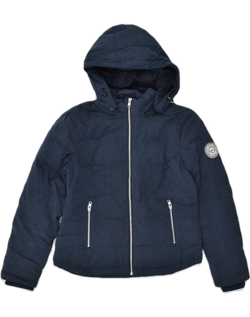 JACK WILLS Womens Hooded Padded Jacket UK 10 Small Navy Blue Polyester | Vintage | Thrift | Second-Hand | Used Clothing | Messina Hembry 