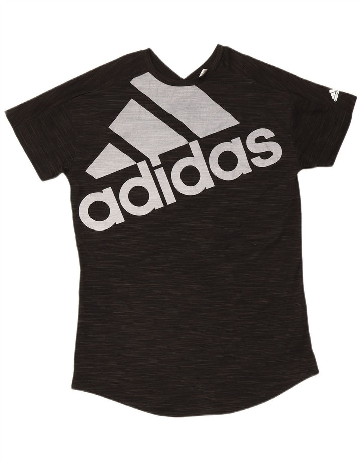 Adidas Womens Graphic T-Shirt Top UK 12/14 Medium Grey Flecked Polyester