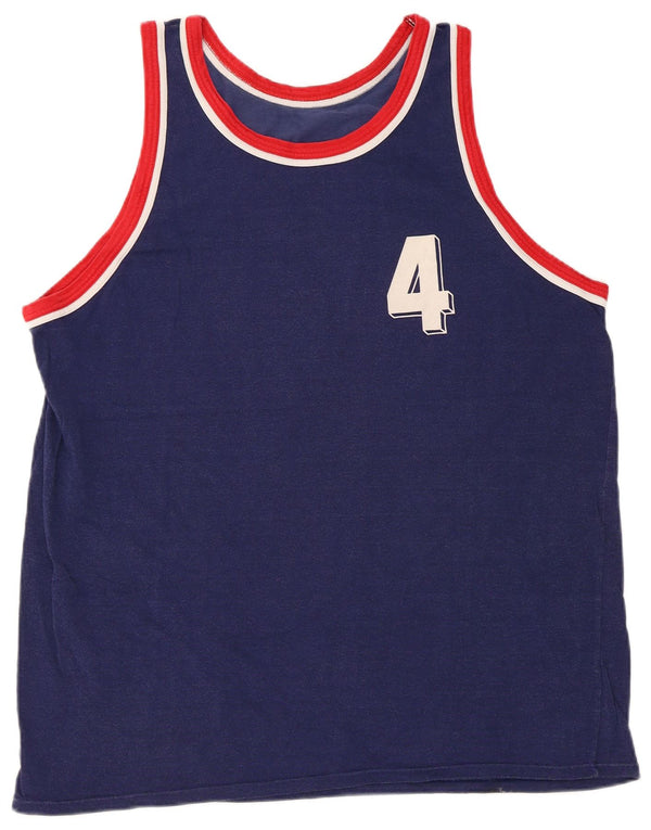 Vintage Boys Graphic Vest Top 11-12 Years 2XL Navy Blue Cotton