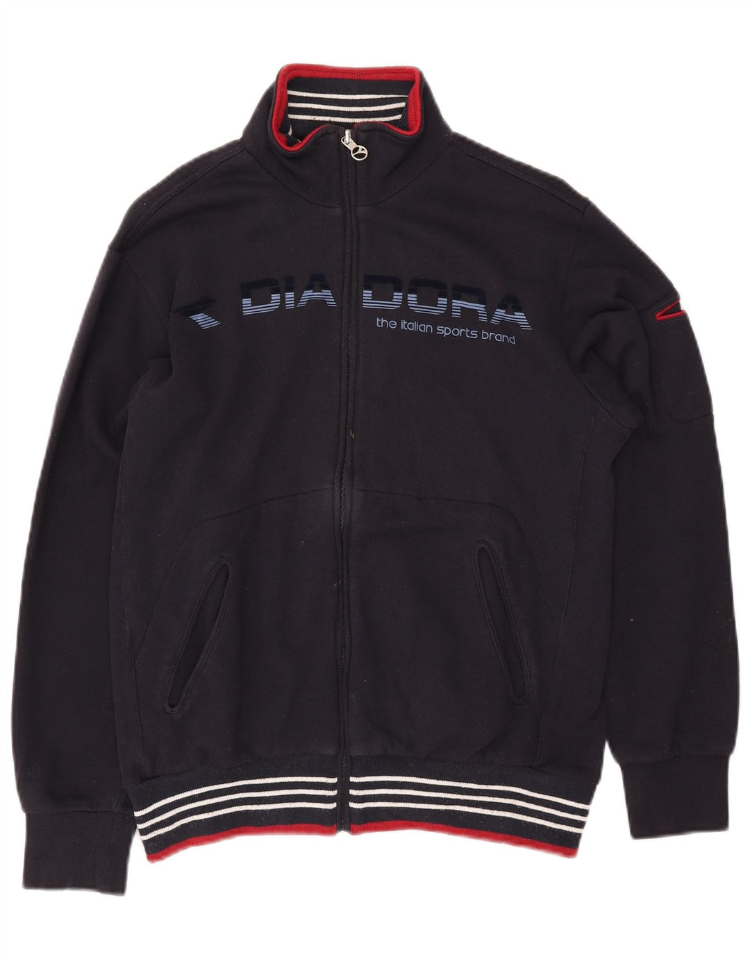 DIADORA Mens Graphic Tracksuit Top Jacket Medium Navy Blue Cotton