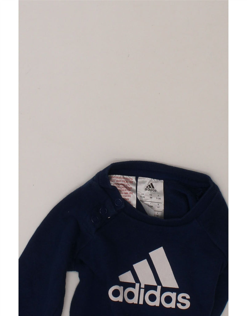 ADIDAS Baby Boys Graphic Sweatshirt Jumper 0-3 Months Navy Blue Cotton Vintage Adidas and Second-Hand Adidas from Messina Hembry 