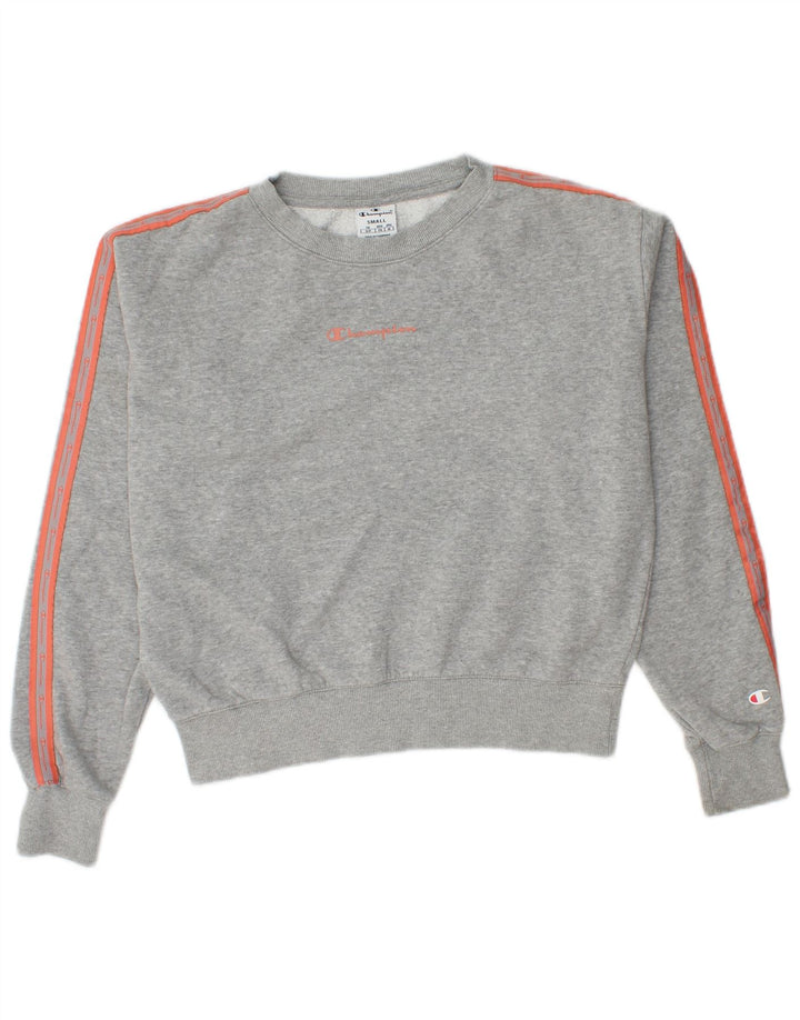 Champion Womens Crop Oversized Sweatshirt Jumper UK 10 Small Grey Flecked