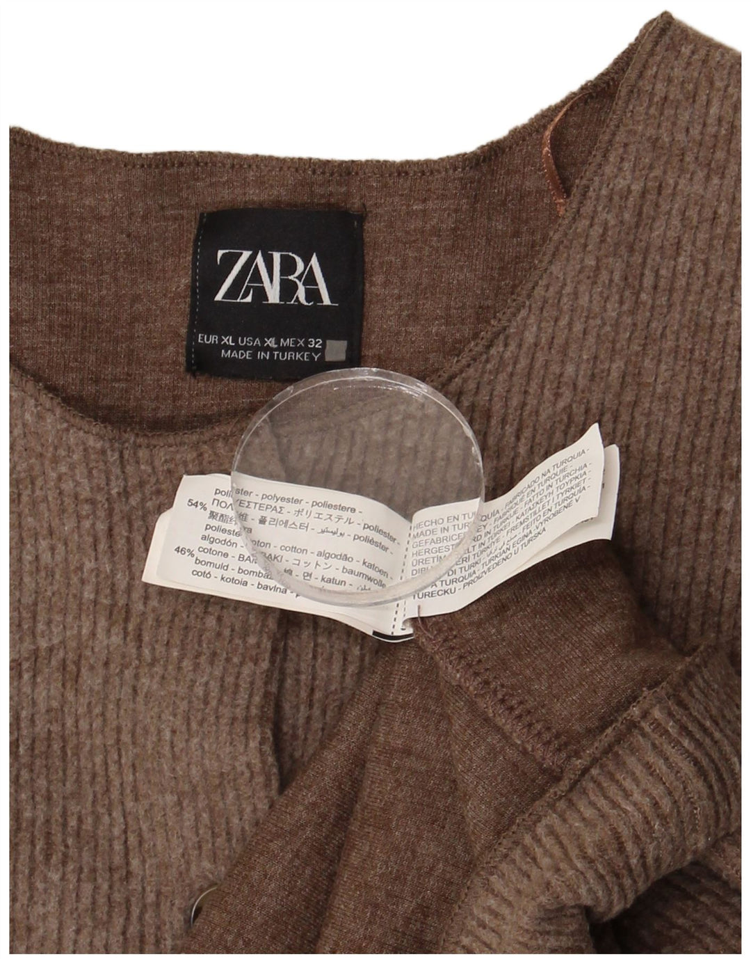 Zara Womens Crop Cardigan Sweater UK 18 XL Brown Polyester