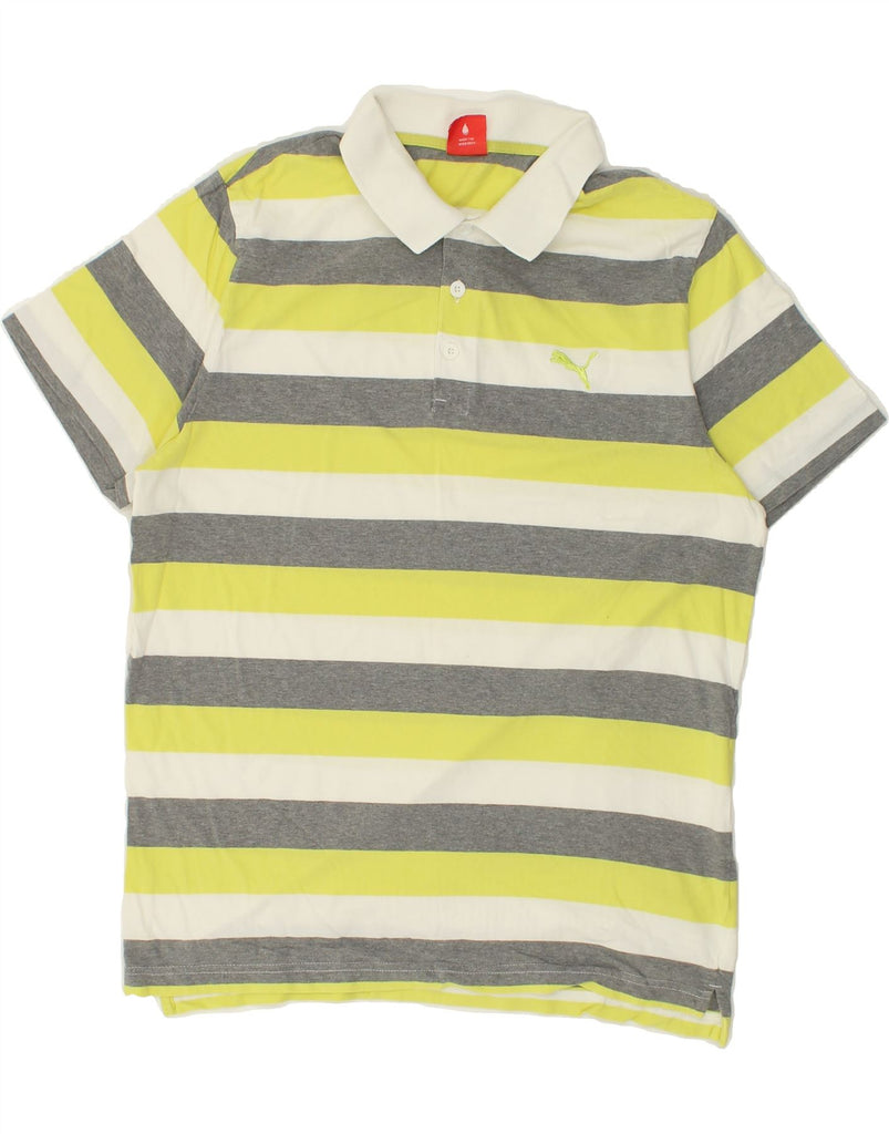 PUMA Mens Polo Shirt Large Yellow Striped Cotton | Vintage Puma | Thrift | Second-Hand Puma | Used Clothing | Messina Hembry 