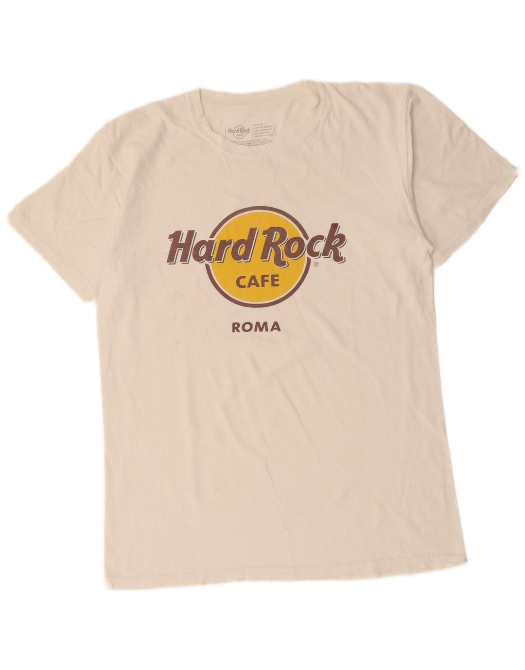 Hard Rock Cafe Mens Roma Graphic T-Shirt Top Medium Off White Cotton