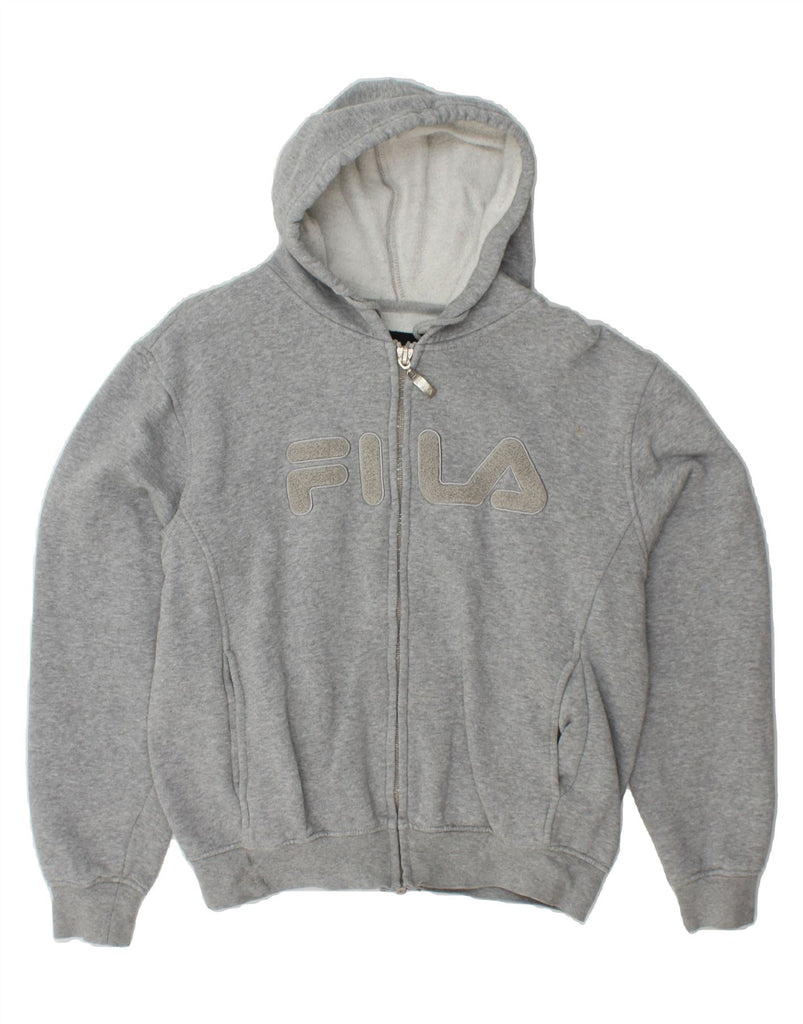 FILA Womens Oversized Graphic Zip Hoodie Sweater UK 14 Medium Grey Cotton Vintage Fila and Second-Hand Fila from Messina Hembry 