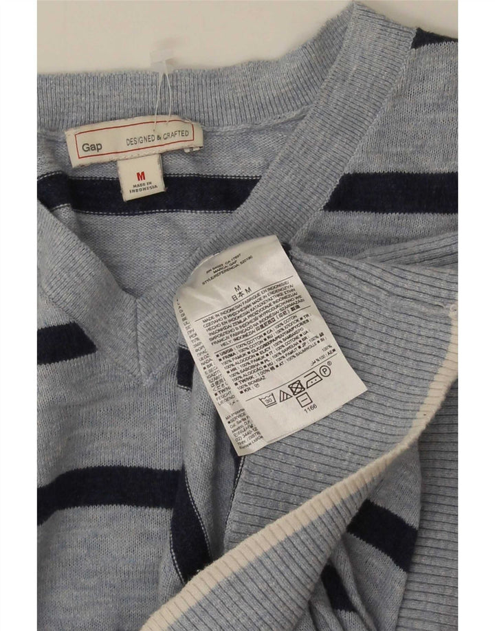 Gap Mens V-Neck Jumper Sweater Medium Blue Striped Cotton