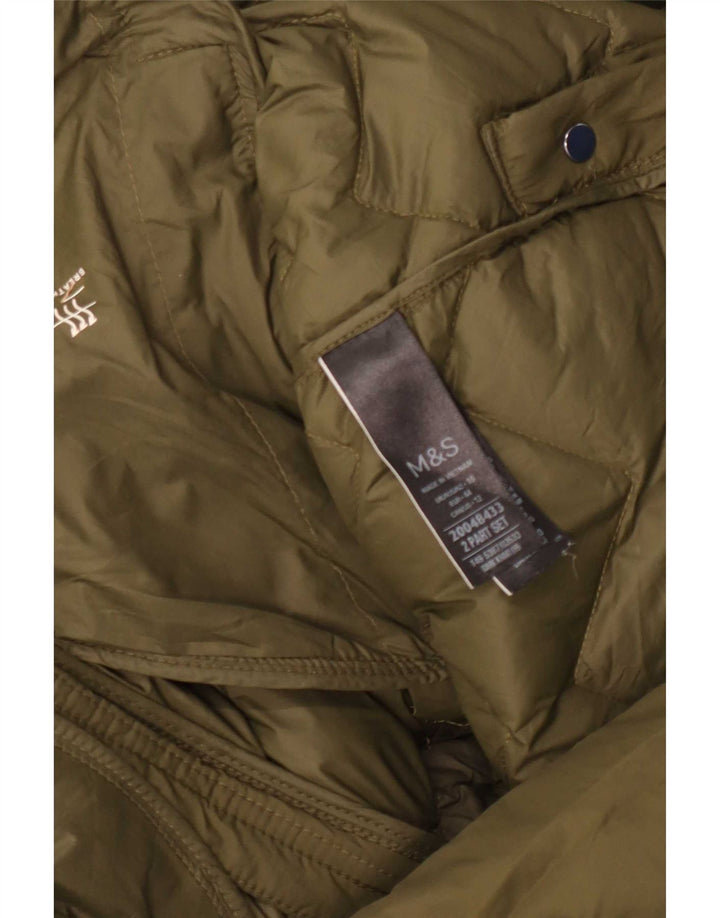 Marks & Spencer Womens Hooded Padded Coat UK 16 Large Khaki Polyamide