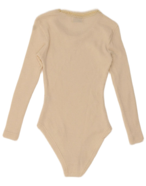 Compagnie Womens Long Sleeve Bodysuit UK 12 Medium Off White