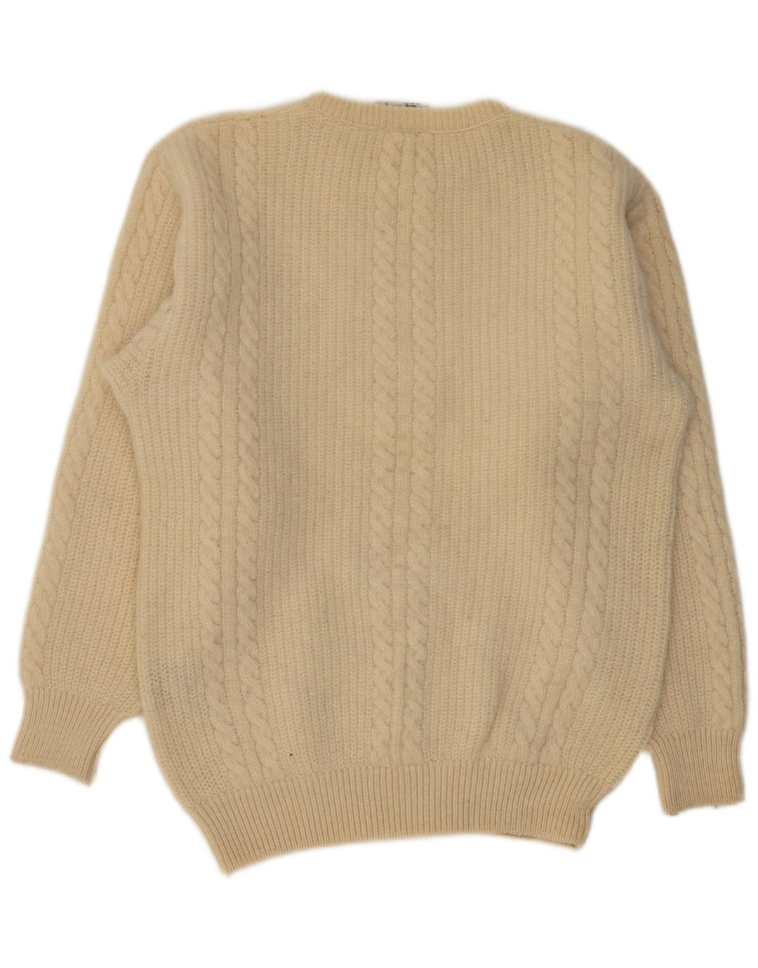 VINTAGE Mens Crew Neck Jumper Sweater Large Beige New Wool