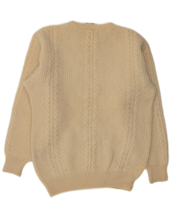 VINTAGE Mens Crew Neck Jumper Sweater Large Beige New Wool