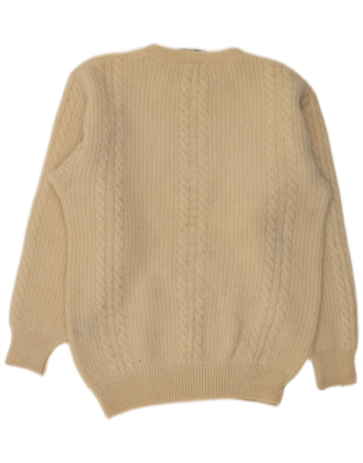 VINTAGE Mens Crew Neck Jumper Sweater Large Beige New Wool