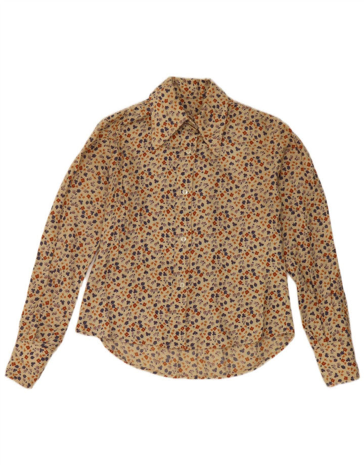 Vintage Womens Shirt UK 12 Medium Beige Floral