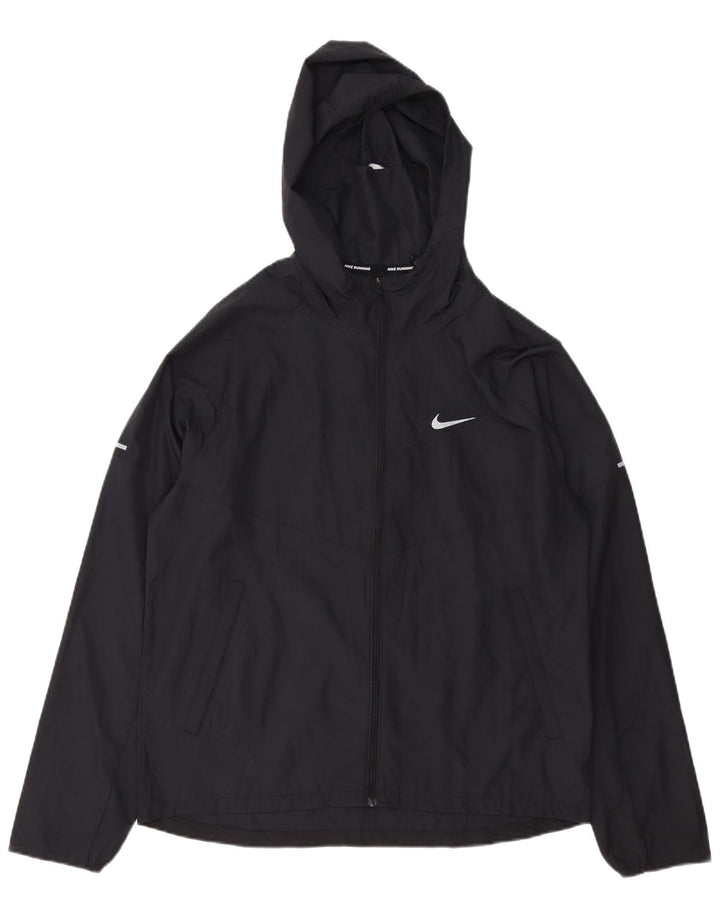 NIKE Womens Hooded Oversized Rain Jacket UK 14 Medium Black Polyester