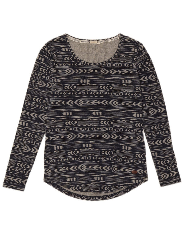 Roxy Womens Top Long Sleeve UK 6 XS Navy Blue Geometric Polyester