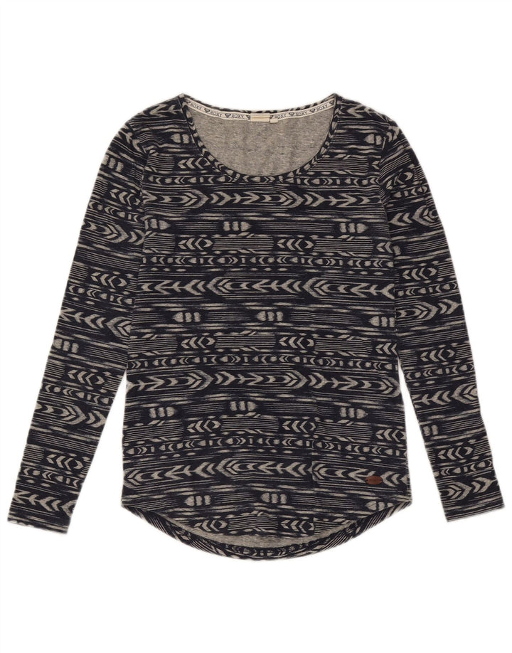 Roxy Womens Top Long Sleeve UK 6 XS Navy Blue Geometric Polyester