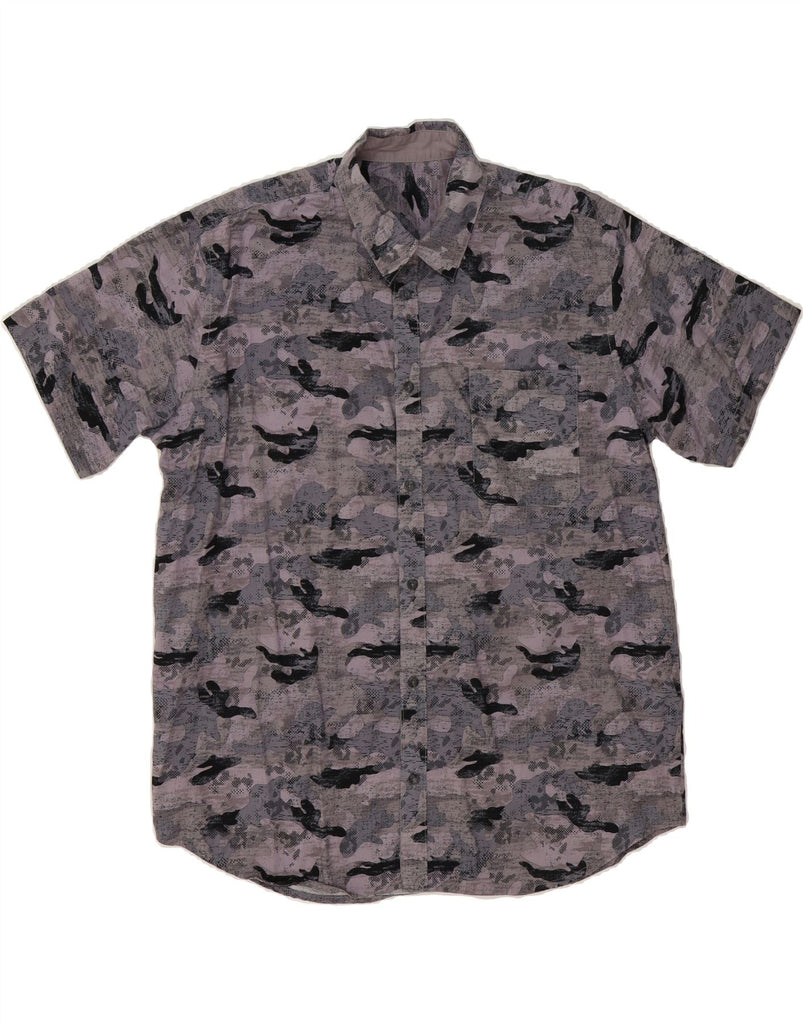 ATLAS FOR MEN Mens Short Sleeve Shirt Large Grey Camouflage Cotton Vintage Atlas For Men and Second-Hand Atlas For Men from Messina Hembry 