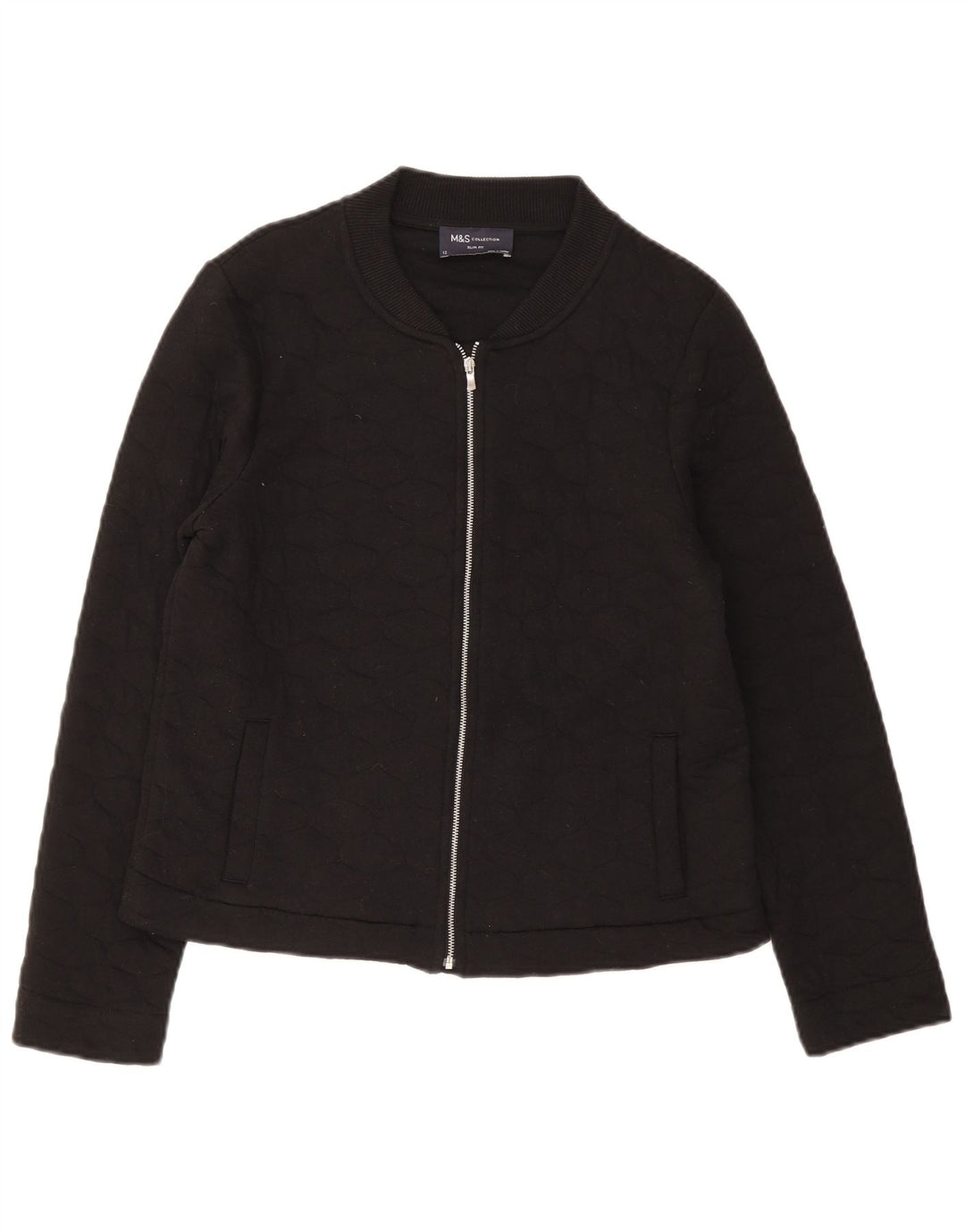 Marks & Spencer Womens Slim Fit Quilted Jacket UK 12 Medium  Black Cotton