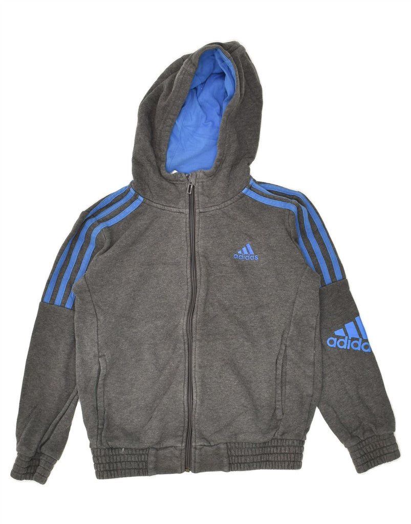 ADIDAS Boys Zip Hoodie Sweater 9-10 Years Grey Cotton | Vintage Adidas | Thrift | Second-Hand Adidas | Used Clothing | Messina Hembry 