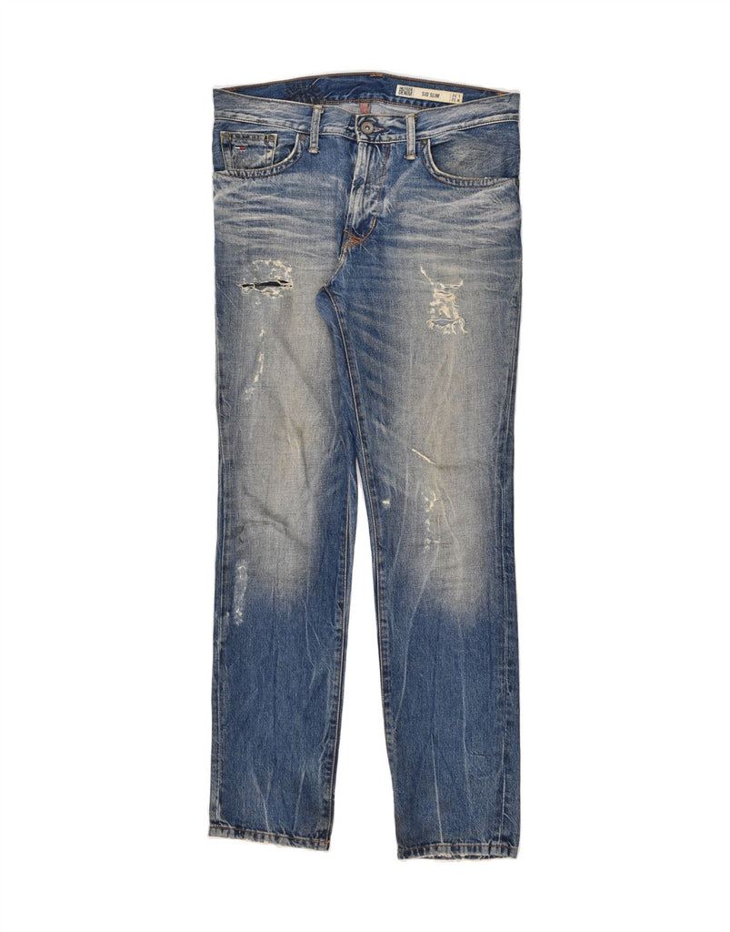 TOMMY HILFIGER Mens Distressed Slim Jeans W32 L32 Blue Cotton | Vintage Tommy Hilfiger | Thrift | Second-Hand Tommy Hilfiger | Used Clothing | Messina Hembry 