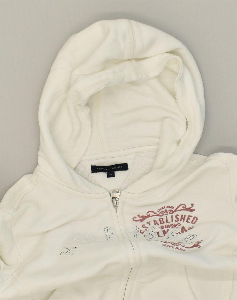 TOMMY HILFIGER Girls Graphic Zip Hoodie Sweater 9-10 Years White Cotton | Vintage Tommy Hilfiger | Thrift | Second-Hand Tommy Hilfiger | Used Clothing | Messina Hembry 