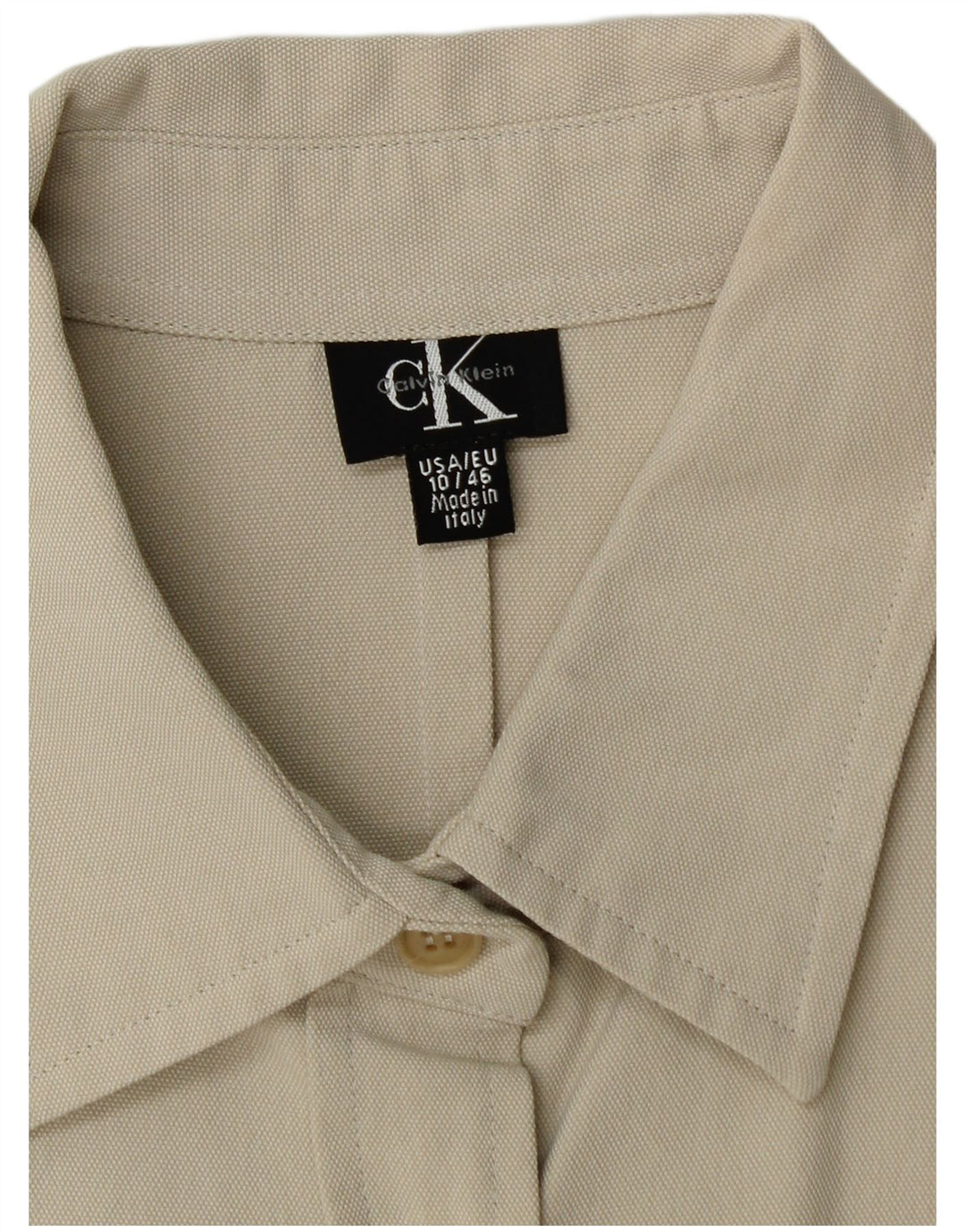 CALVIN KLEIN Womens Crop Shirt US 10 Large Beige Cotton