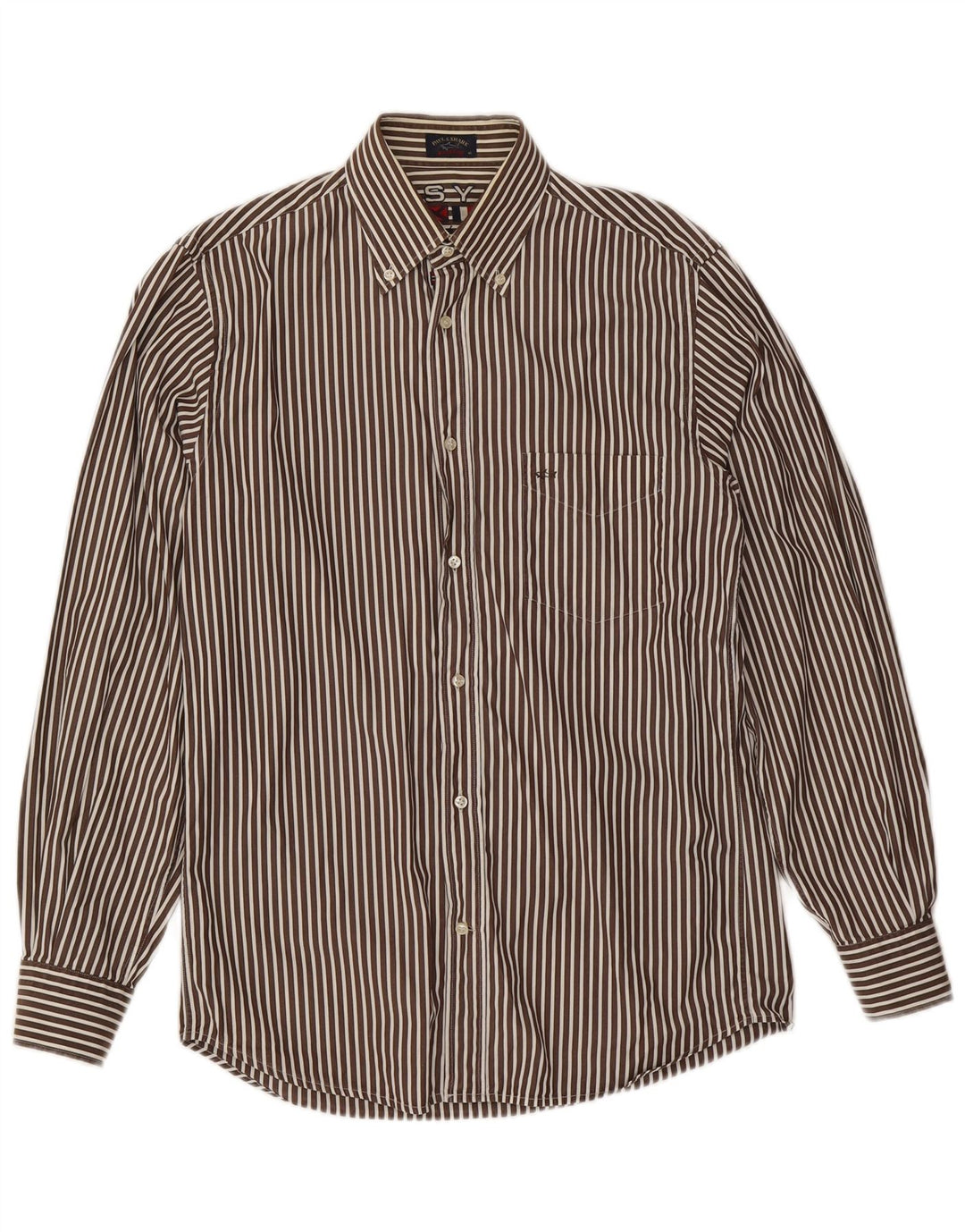 Paul & Shark Mens Shirt Size 40 Medium Brown Striped Cotton